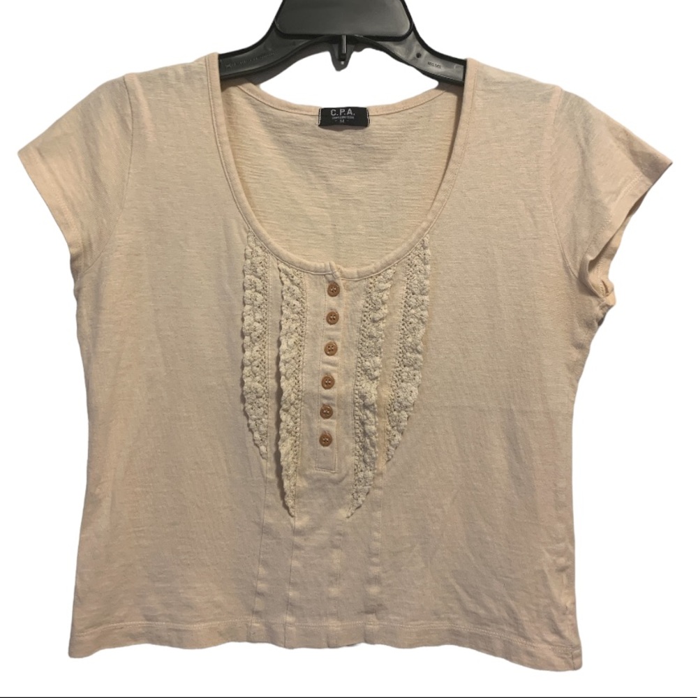 🍄 Y2K Cropped Top Buttons C.P.A. Simple & Natural Short Sleeve Shirt Tan